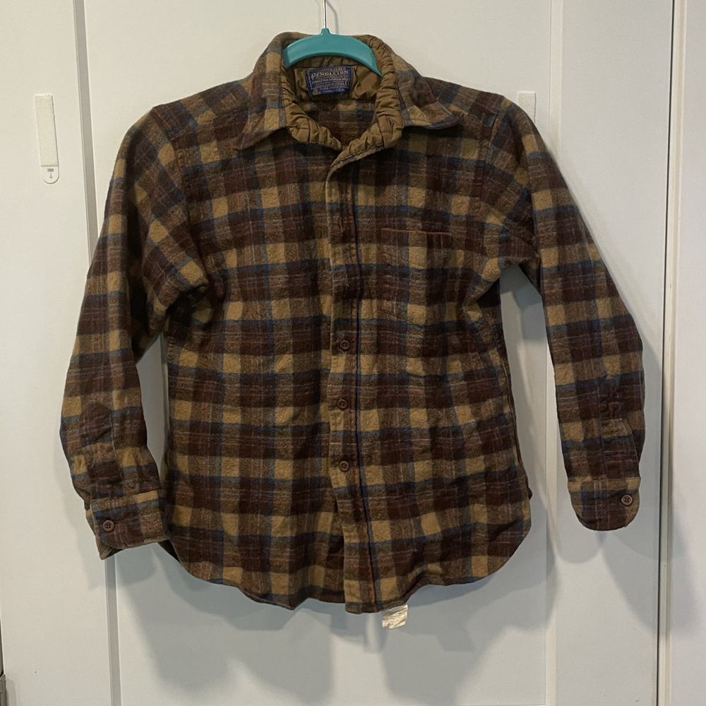 Vintage Pendleton Shirt Boys Large Plaid Wool Flannel Made In USA Outdoors Youth
